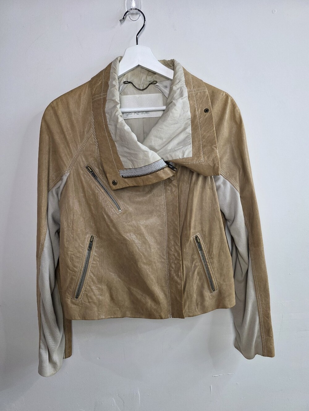 Yigal Azrouel Tan Leather Draped Moto Jacket, Size 8